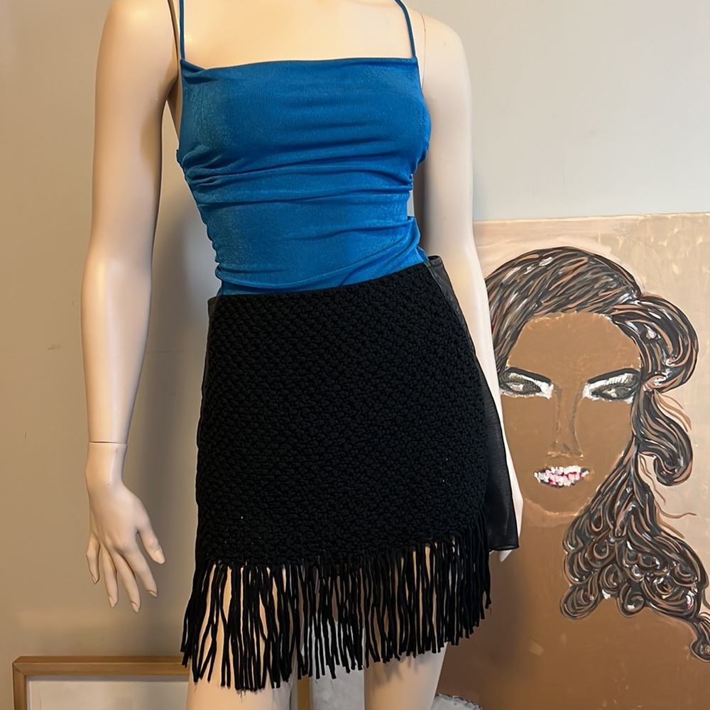 Diesel Leather + Fringe + Braided Skirt